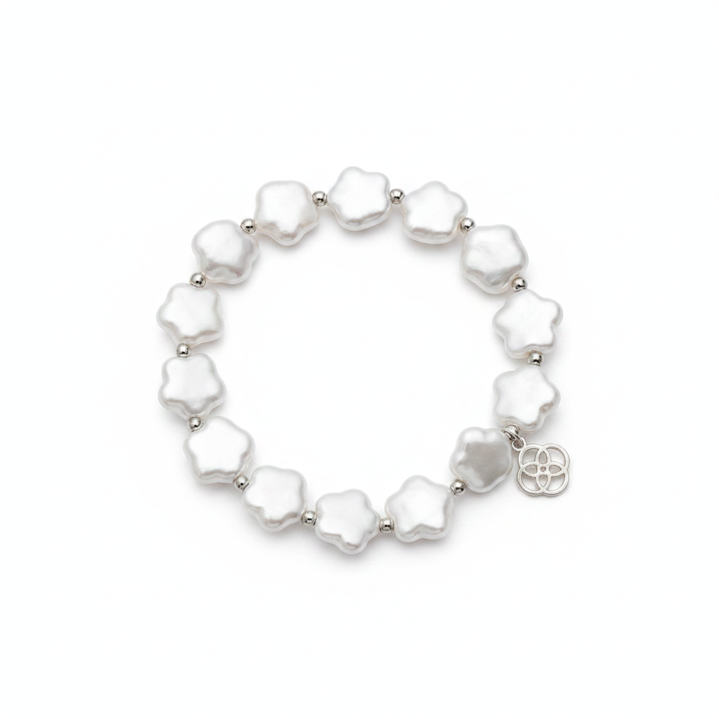 Kendra Scott Mother of Pearl Flower Stretch Bracelet - White Background
