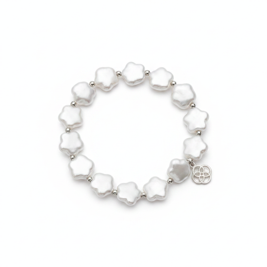 Kendra Scott Mother of Pearl Flower Stretch Bracelet - White Background