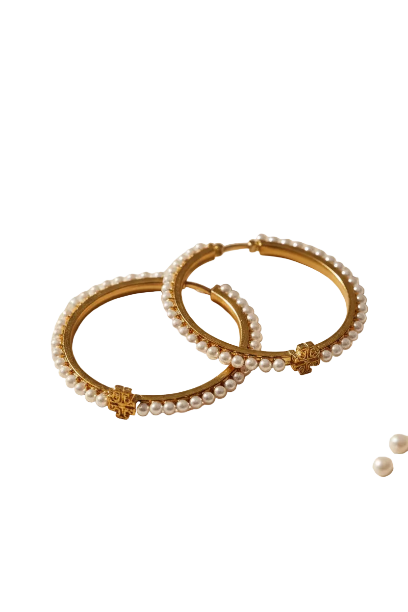 Tory Burch Logo Pearl Hoop Earrings – Large