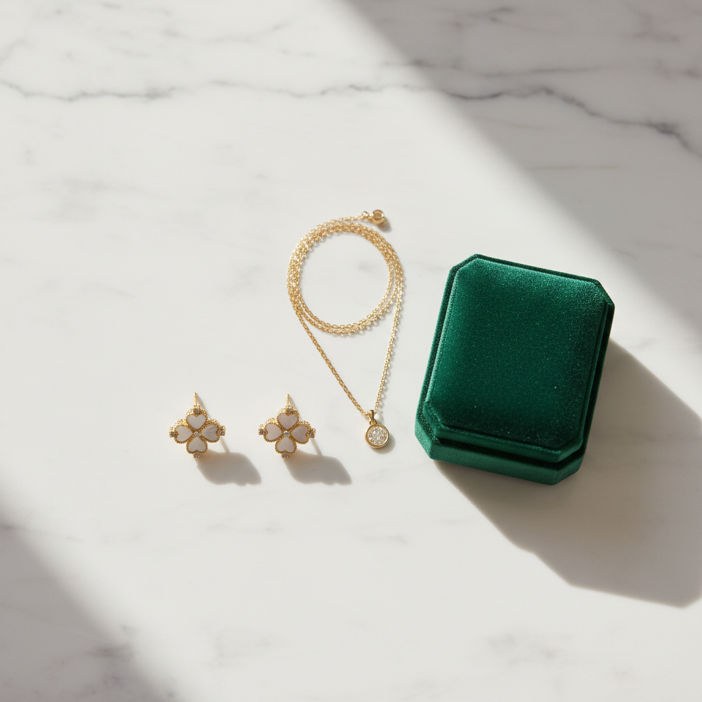 Lifestyle flat lay - marble velvet box