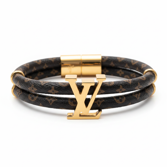 Louis Vuitton Black Leather Bracelet - White Background