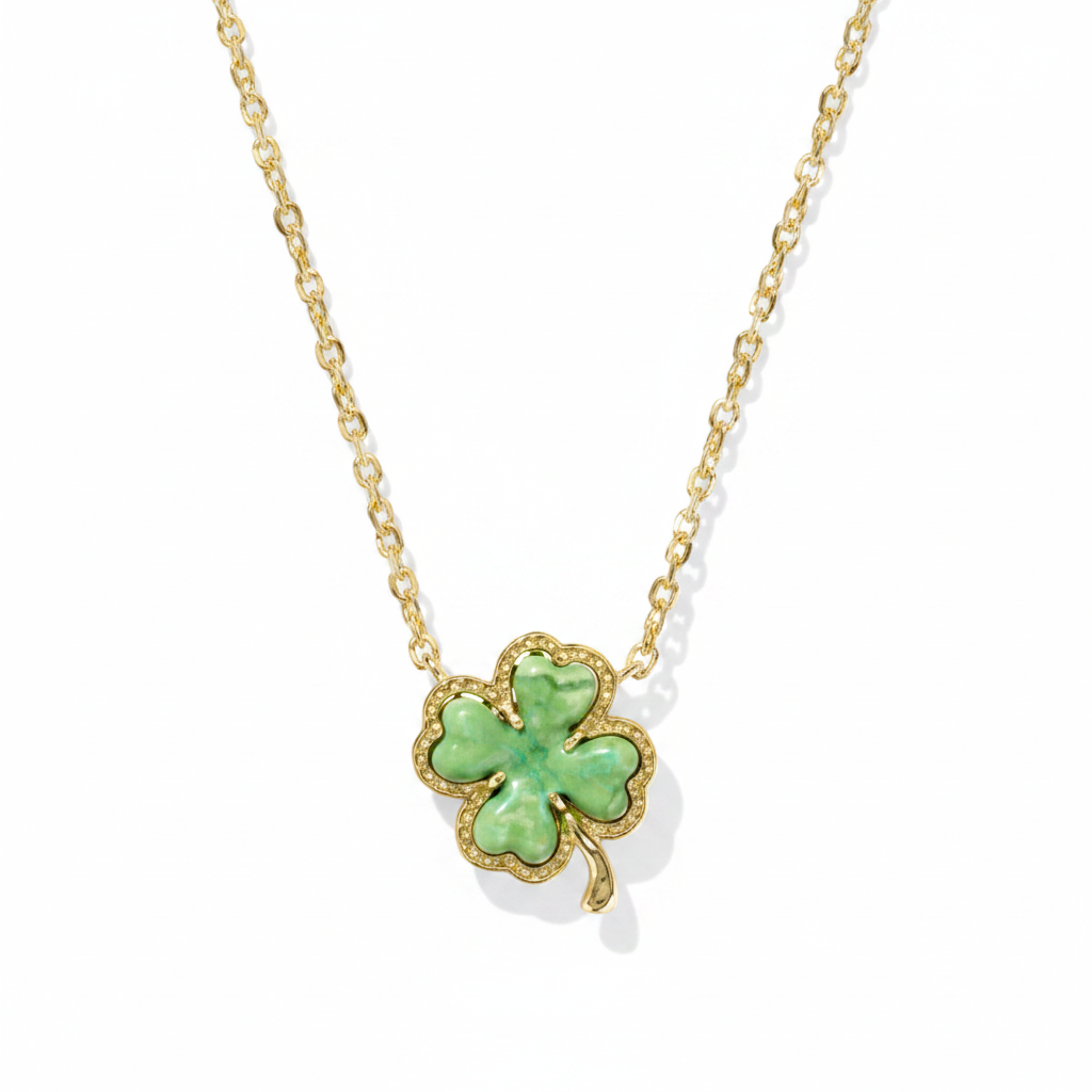 Mint Green Clover Necklace - White Background
