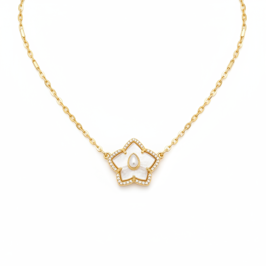 Mother-of-Pearl Flower Necklace - Clean Shot