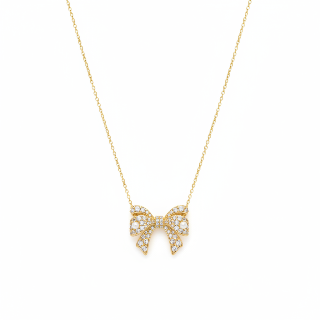 Pavé Crystal Bow Necklace - Clean Shot