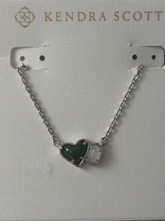 Kendra Scott Ari Toi et Moi Heart Pendant Necklace in Sterling Silver with Malachite & White Quartz