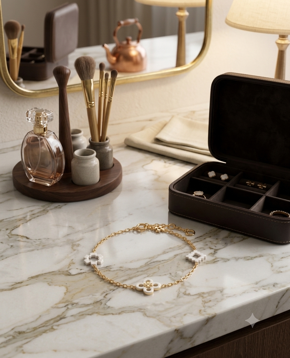 Tory Burch Forget-Me-Not Bracelet in Gold and White Motifs 6.25" + 2" Extender