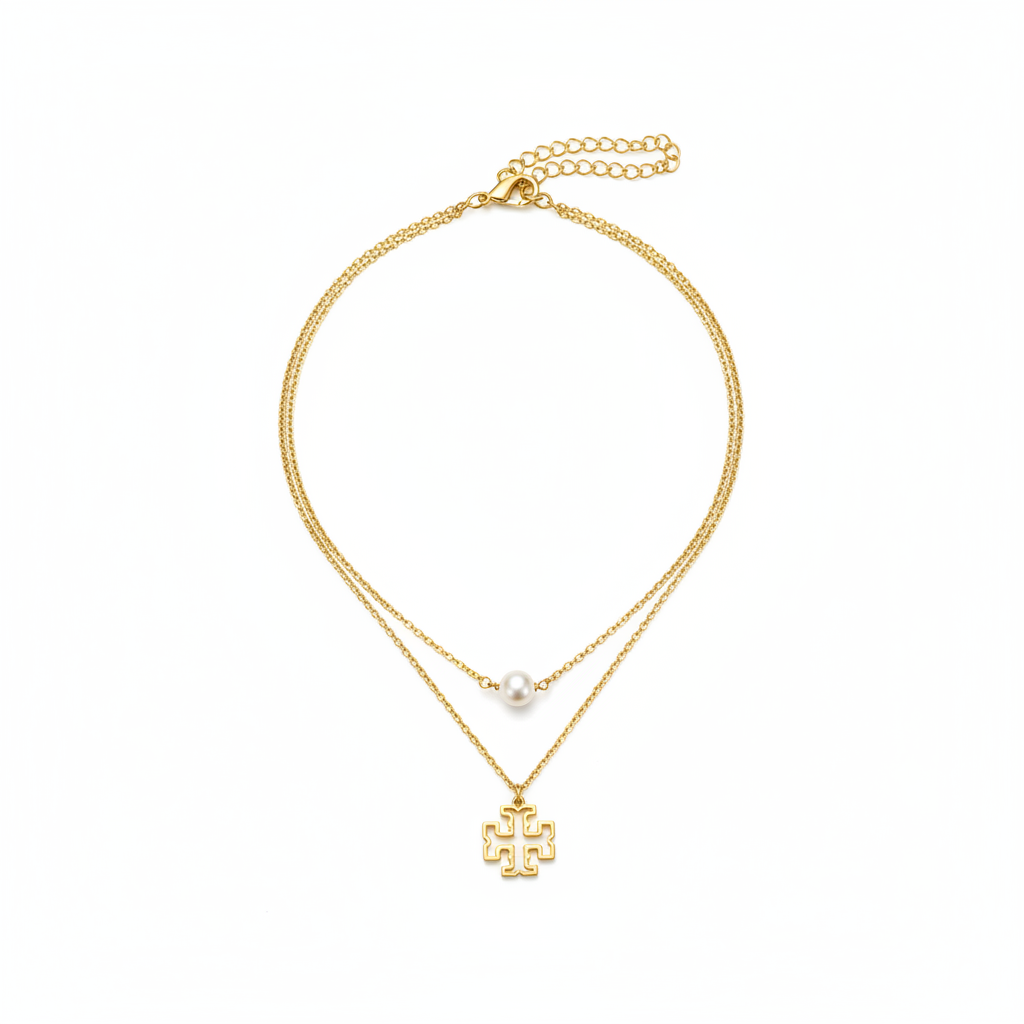 Tory Burch Britten Layered Necklace – Clean White Background