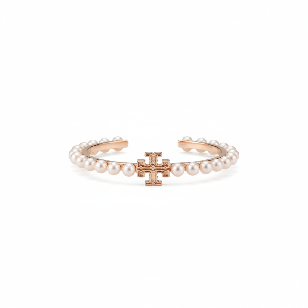 Tory Burch Logo Pearl Cuff Bangle - Clean Product Shot