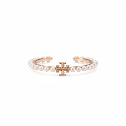 Tory Burch Logo Pearl Cuff Bangle - Clean Product Shot