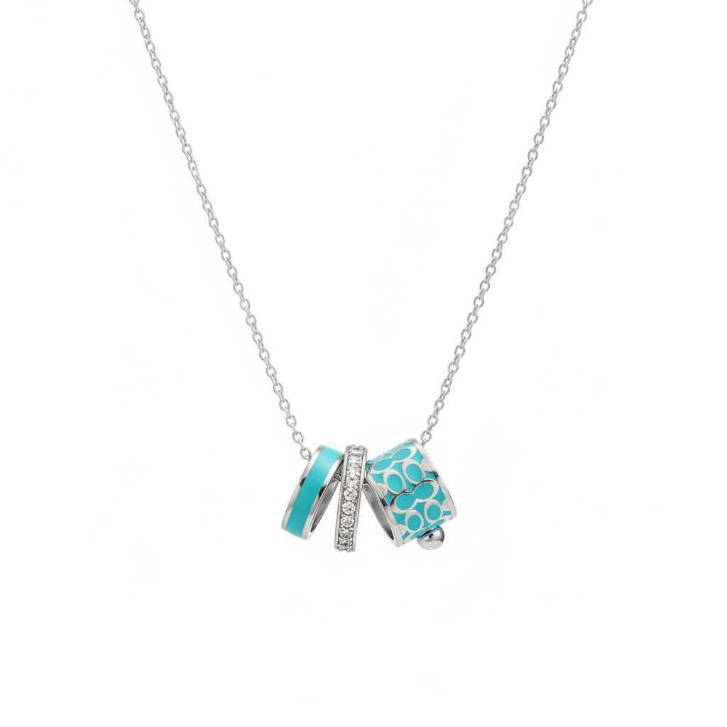 Turquoise Stacked Charm Necklace - White Background