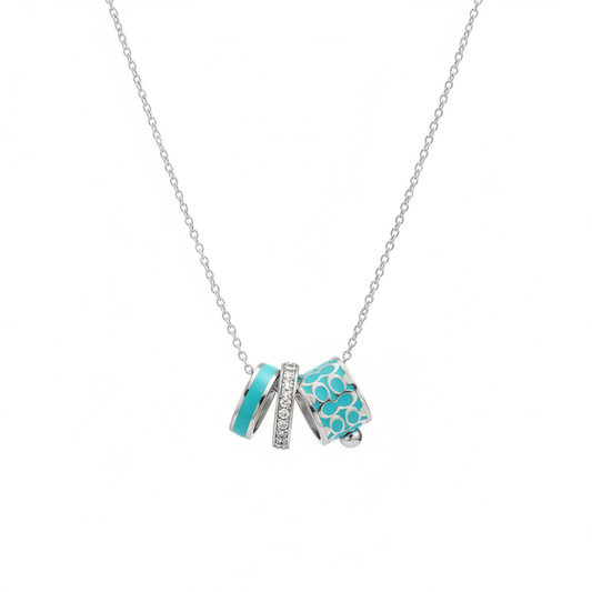 Turquoise Stacked Charm Necklace - White Background