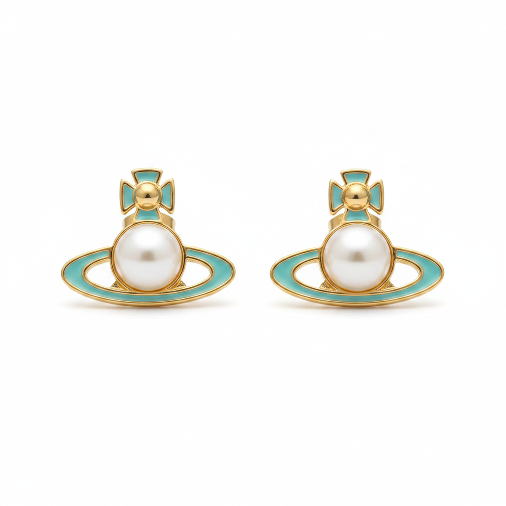 Vivienne Westwood Saturn Pearl Stud Earrings - Clean Shot