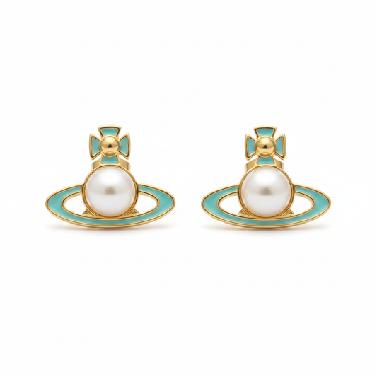 Vivienne Westwood Saturn Pearl Stud Earrings - Clean Shot